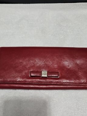 FURLA CHANTILLY LONG WALLET Red Leather Bow Detail